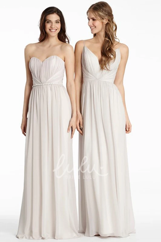 Sleeveless Ruched Chiffon Bridesmaid Dress with Spaghetti Straps Elegant and Flowy