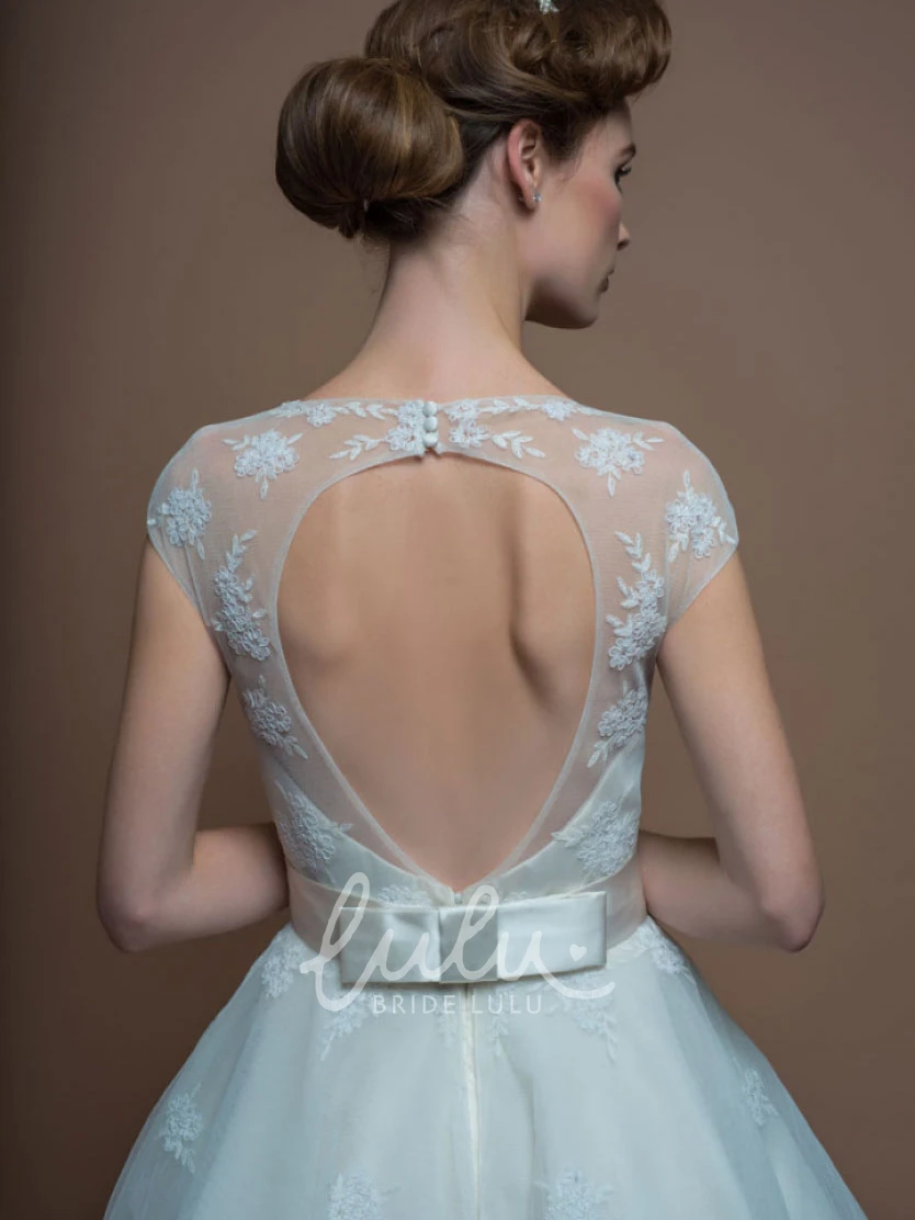 Tea-Length Organza A-Line Summer Wedding Dress with Keyhole and Appliques