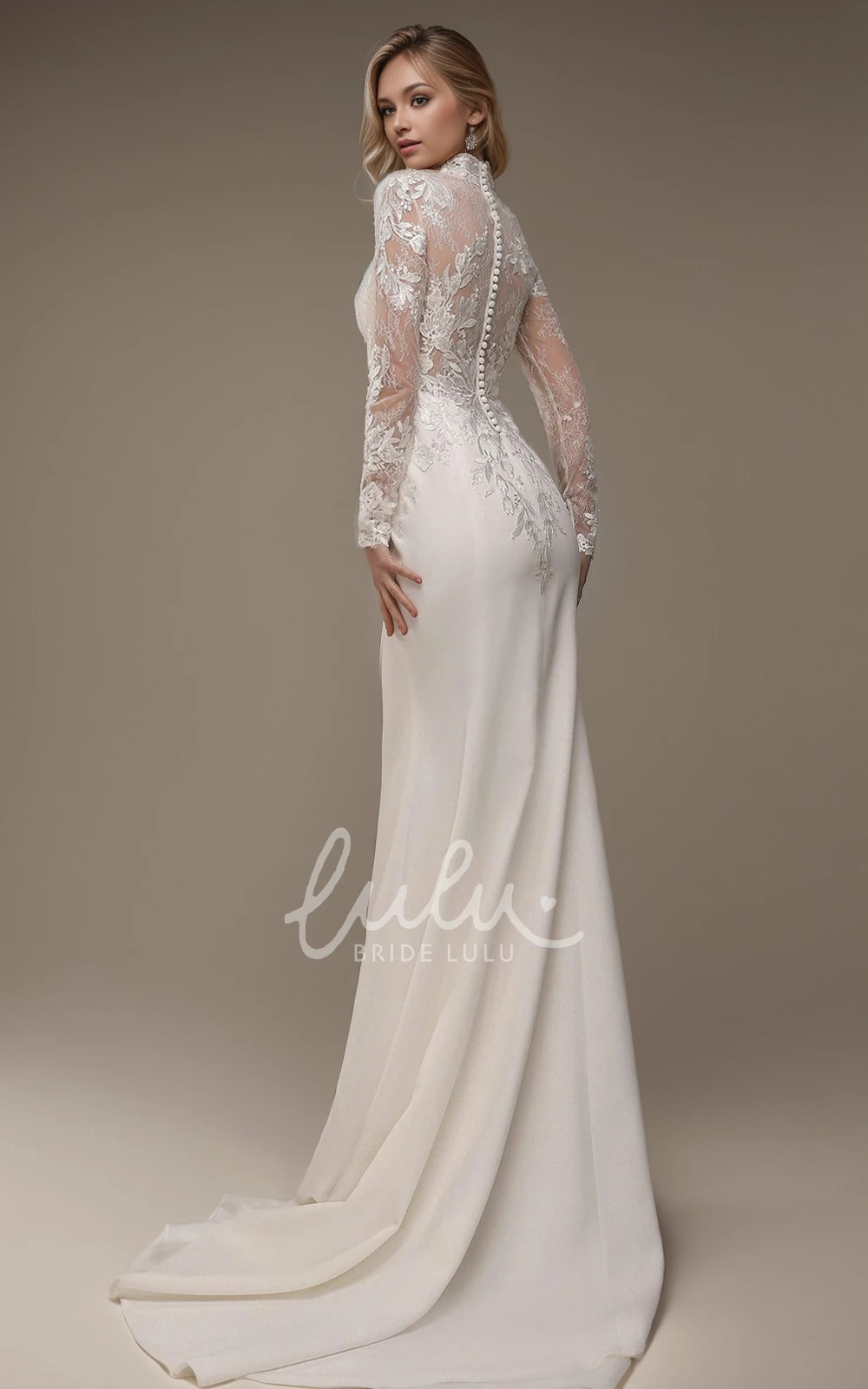 Princess Elegant Vintage Mermaid Lace Wedding Dress Long Sleeve Satin Gown
