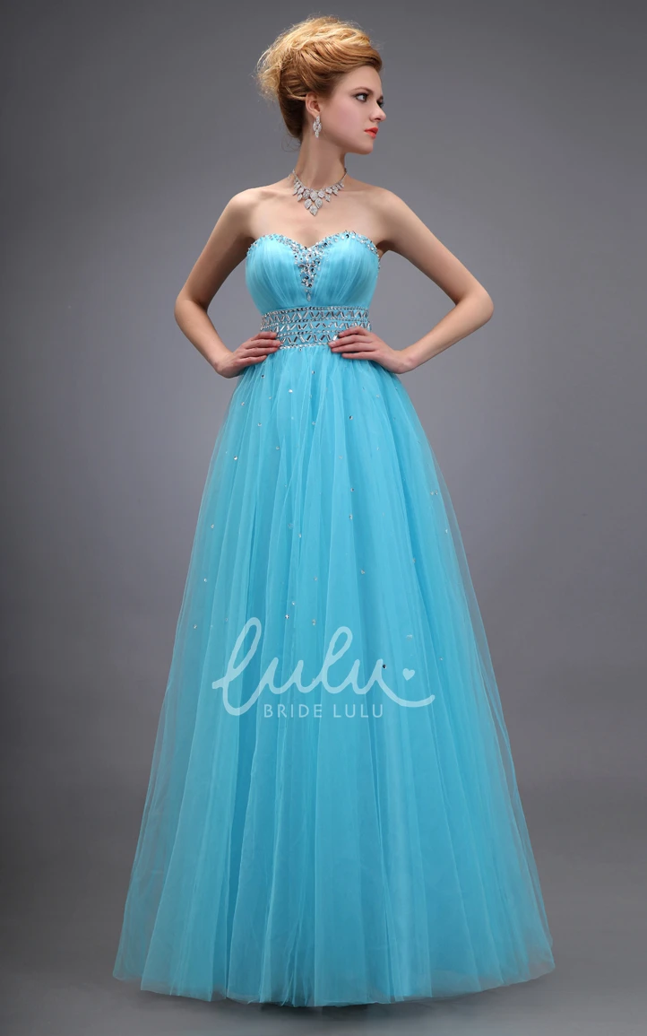 Empire Beaded Tulle Formal Dress with Pleats and Sweetheart Neckline