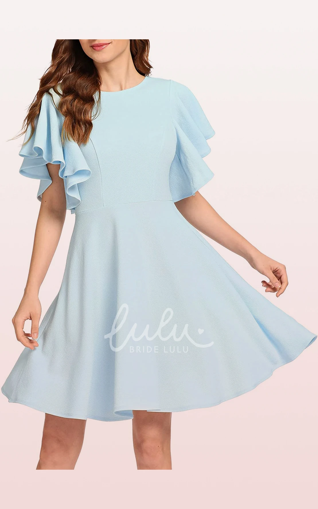 Jersey A-Line Dress Short Sleeve Modest Elegant Pleated Zipper