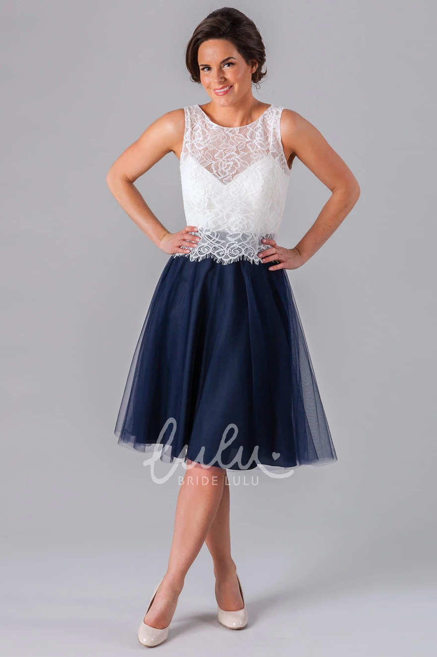 Mini Sleeveless Lace&Tulle Bridesmaid Dress with Illusion Back Modern Bridesmaid Dress