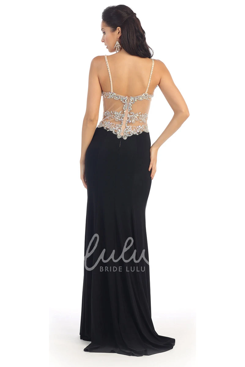 Sheath Illusion Maxi Dress with Beading Formal Dress