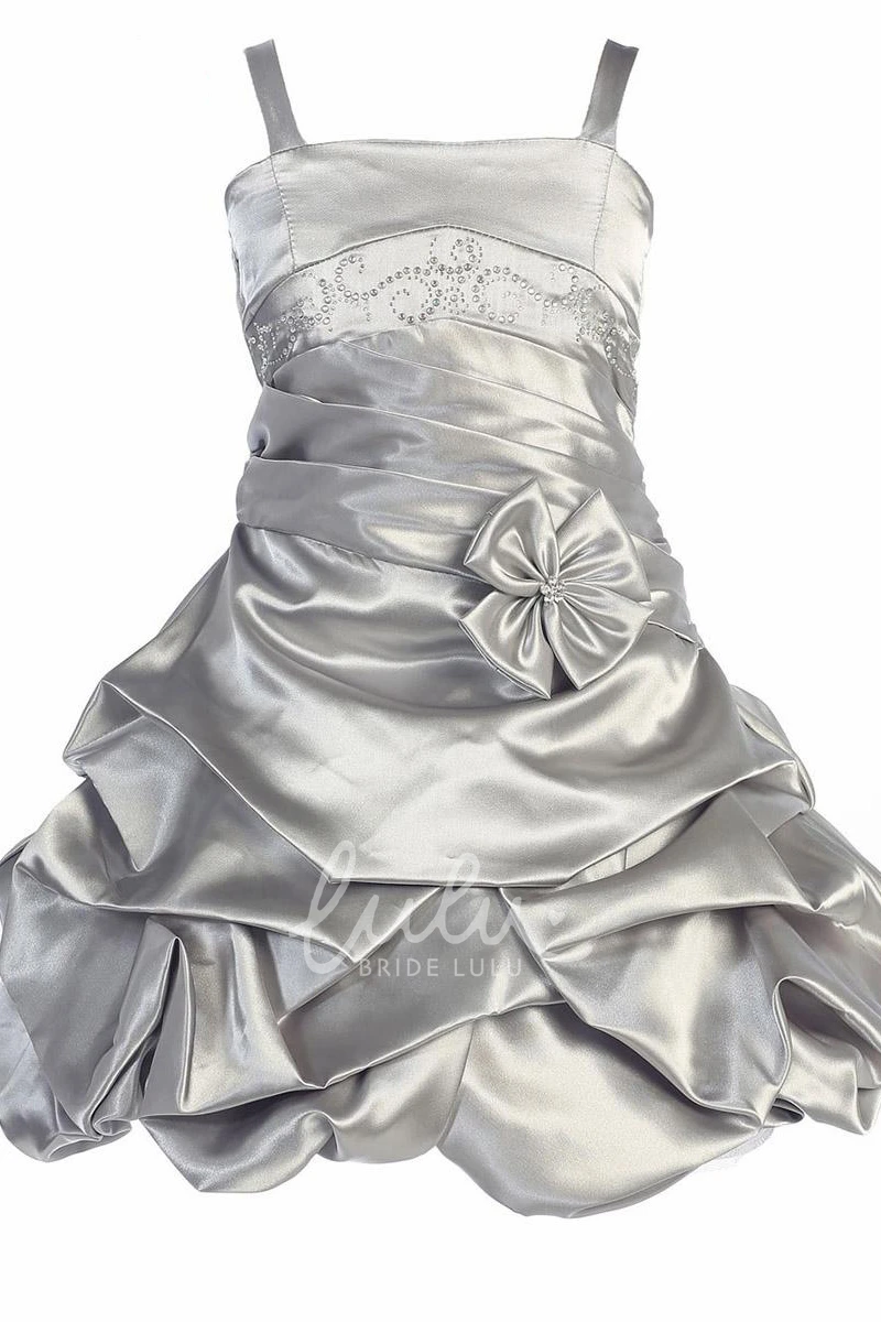 Pleated Satin Flower Girl Dress with Beaded Tiers Classy Bridesmaid Dress