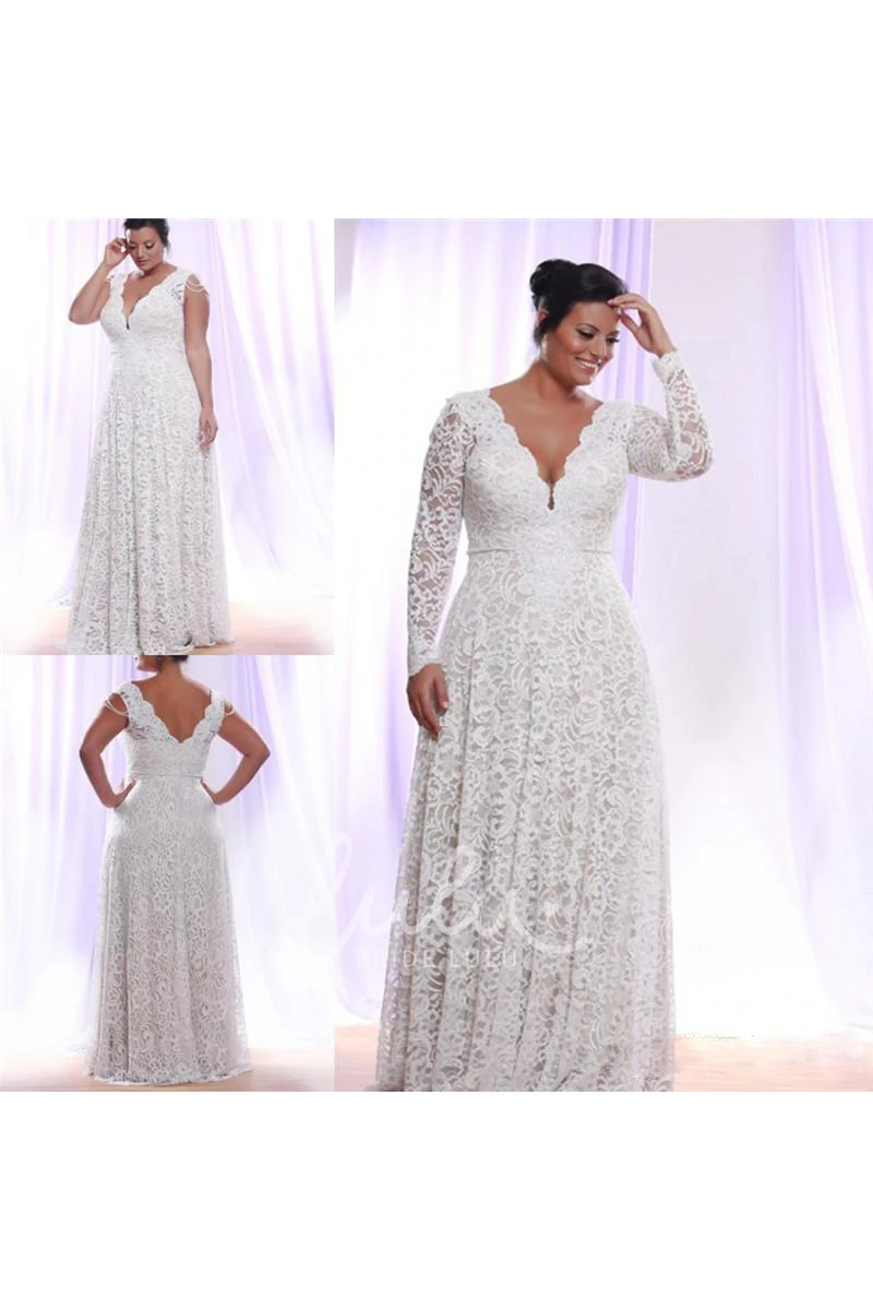 A Line V-neck Lace Zipper Low-V Back Wedding Dress