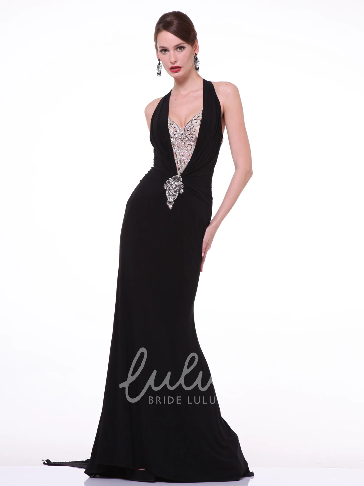 Sleeveless Jersey Sheath Formal Dress with Beading and Sweep Train