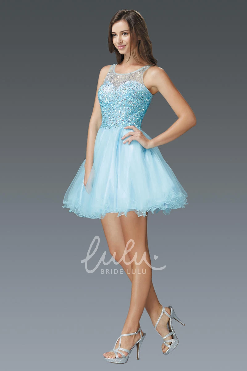 Tulle Sleeveless Mini A-Line Dress with Beading Unique Prom Dress 2025