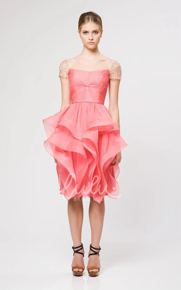 Beaded Cap Sleeve Tiered Skirt Elegant Dress