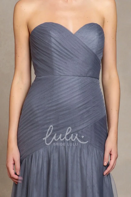 Long Sleeveless A-Line Sweetheart Tulle Bridesmaid Dress with Criss-Cross Modern Bridesmaid Dress