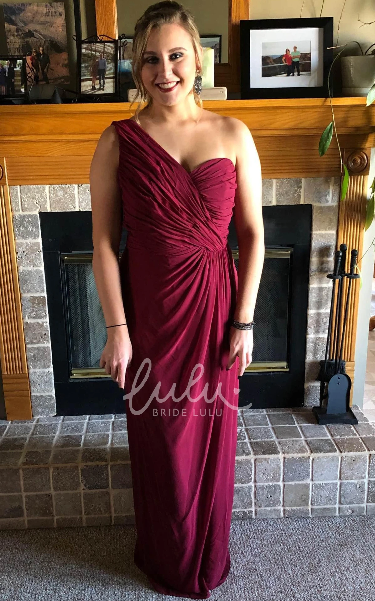 One-Shoulder Chiffon A-Line Formal Dress with Ruching and Open Back