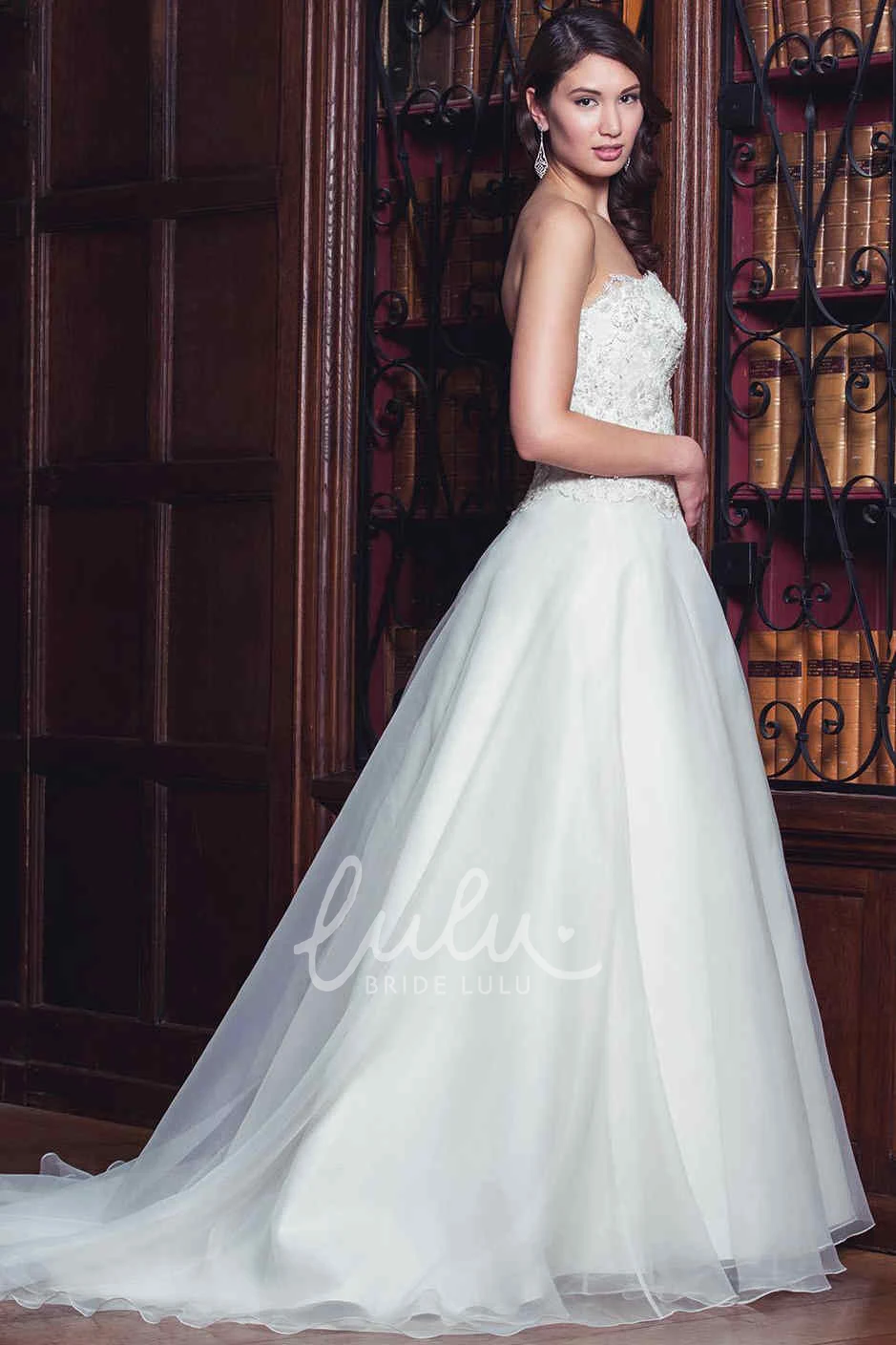 Beaded Strapless A-Line Wedding Dress with Appliques Gorgeous Bridal Gown