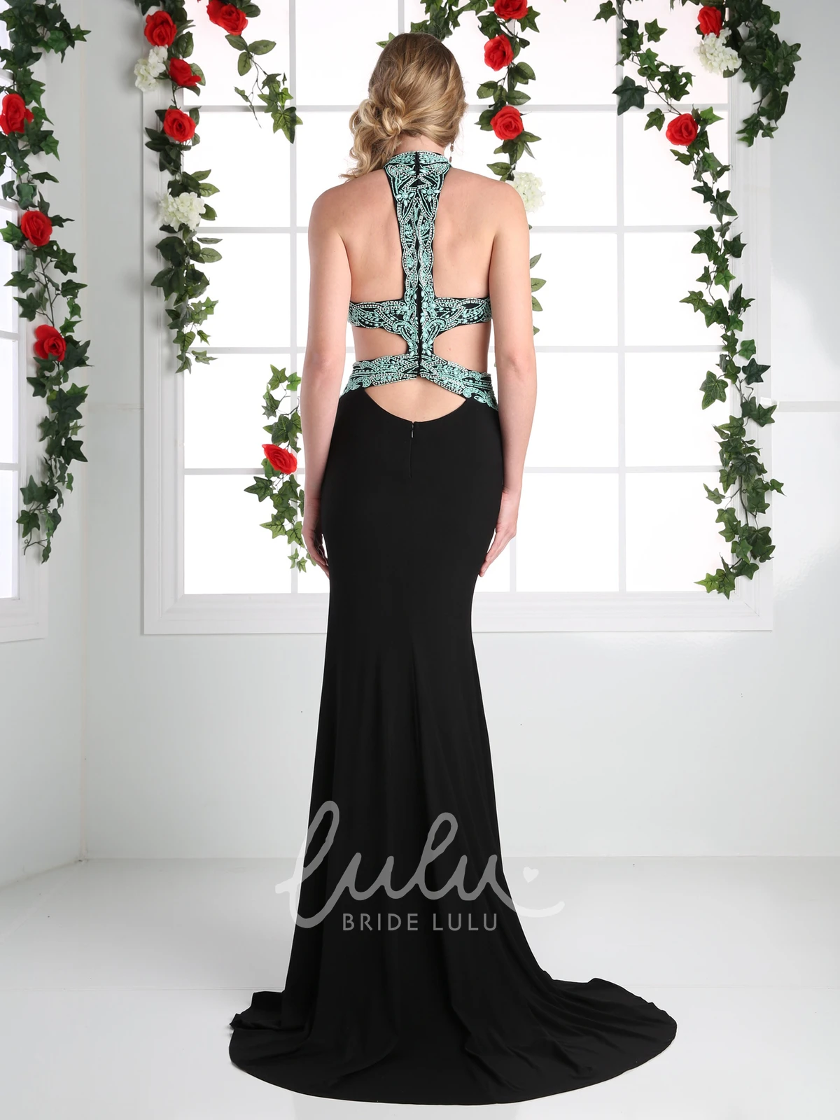 Sleeveless Sheath Jersey Formal Dress with High Neck and Beading