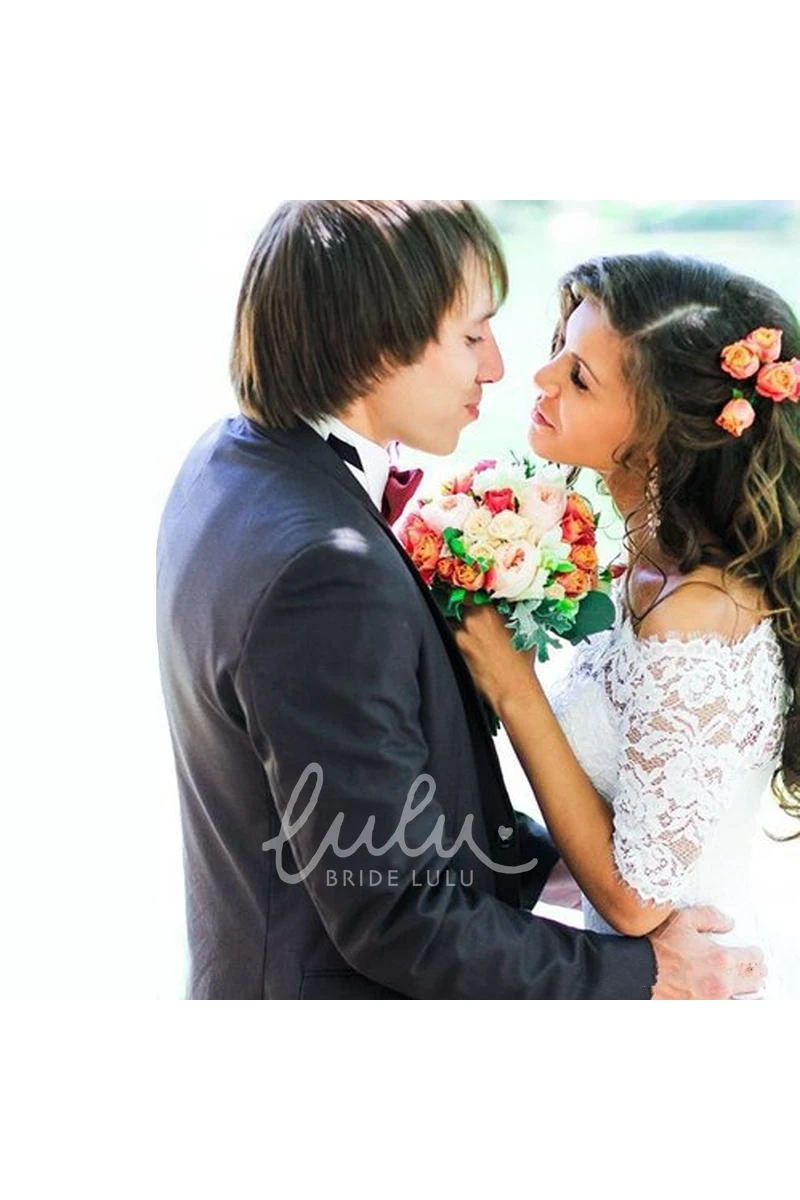 Modern Off-the-shoulder Half-sleeve Mermaid Spring Wedding Dress With Lace