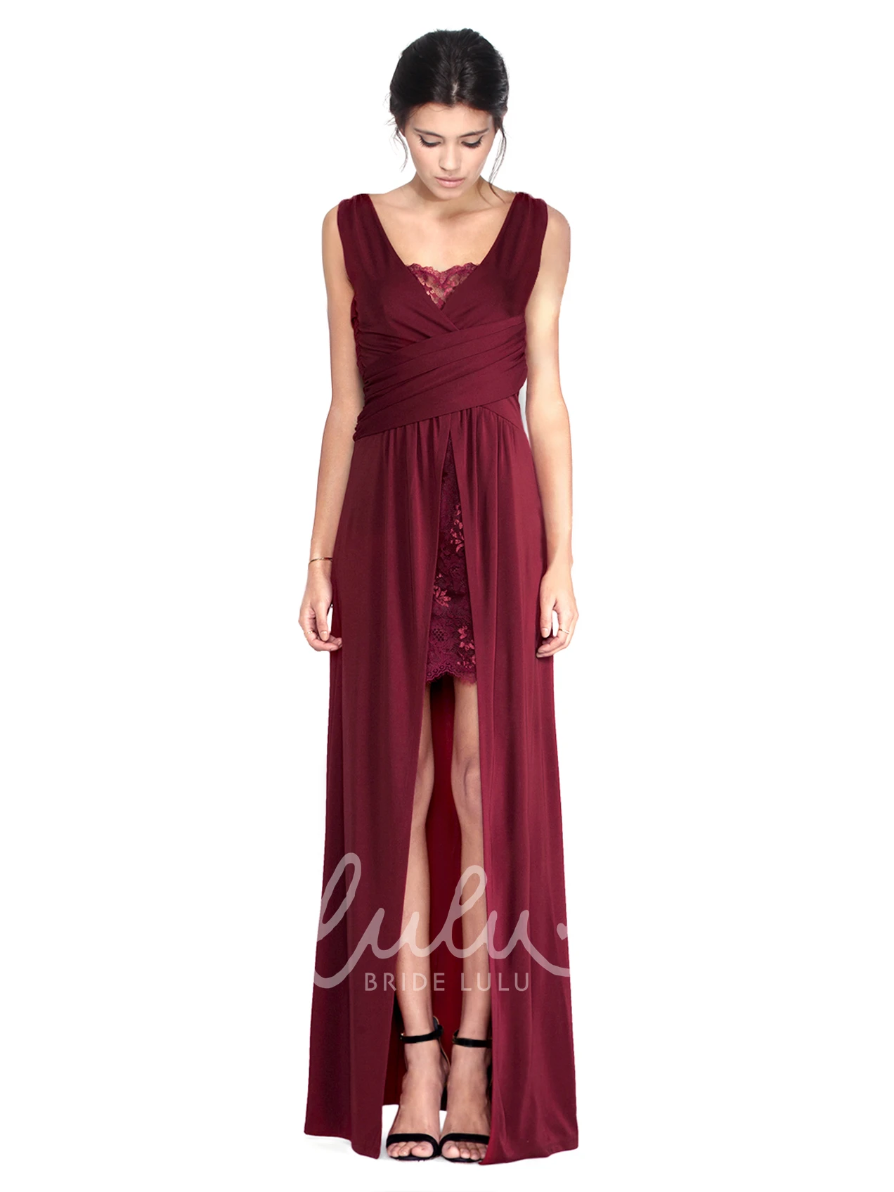 V-Neck Sleeveless Draped Chiffon Bridesmaid Dress Flowy Bridesmaid Dress