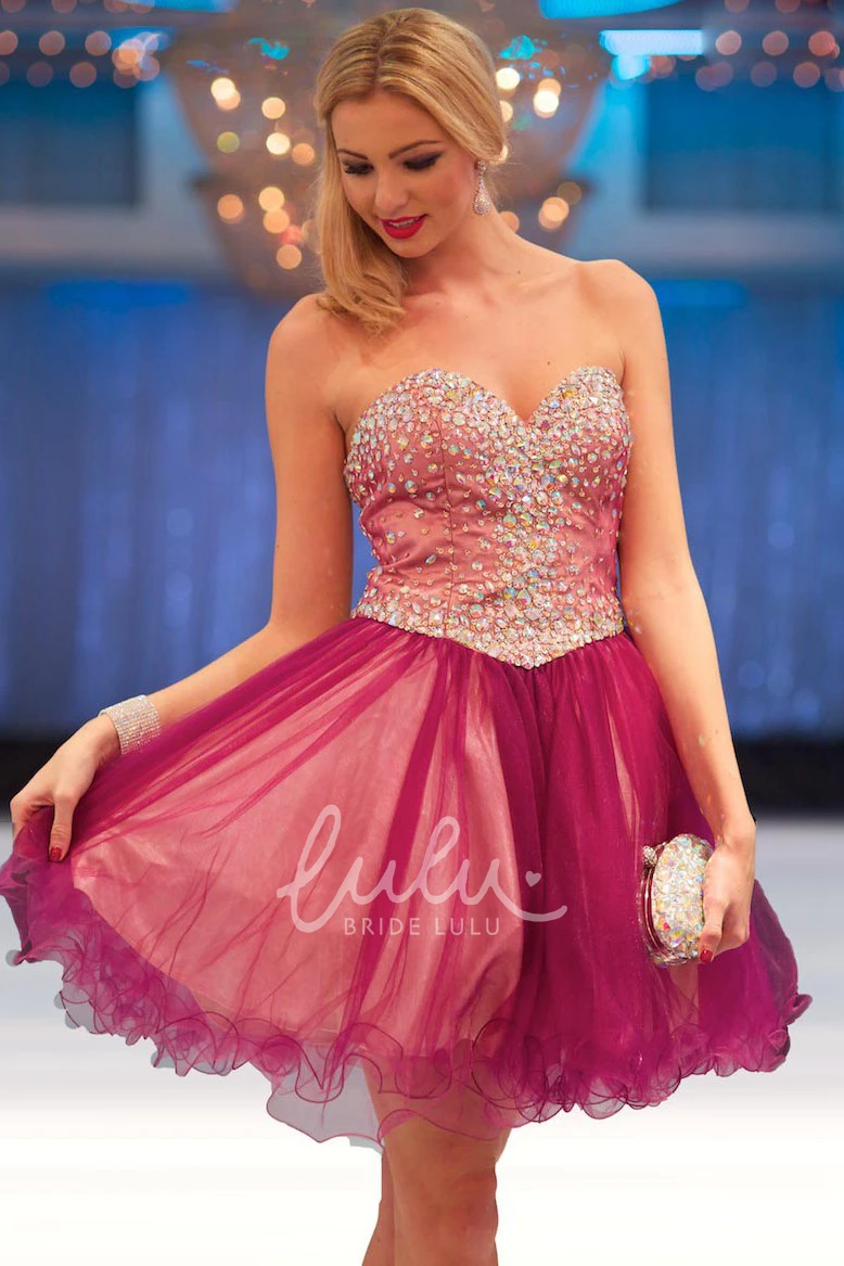 Beaded A-Line Strapless Prom Dress with Tulle Skirt