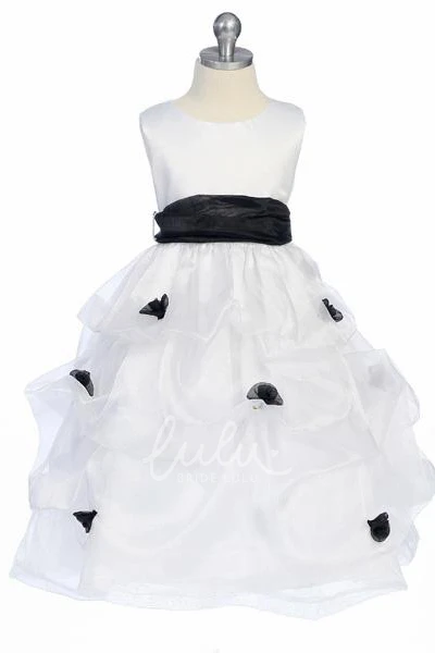 Sleeveless Tea-Length Organza&Satin Prom Dress with Tiered Skirt