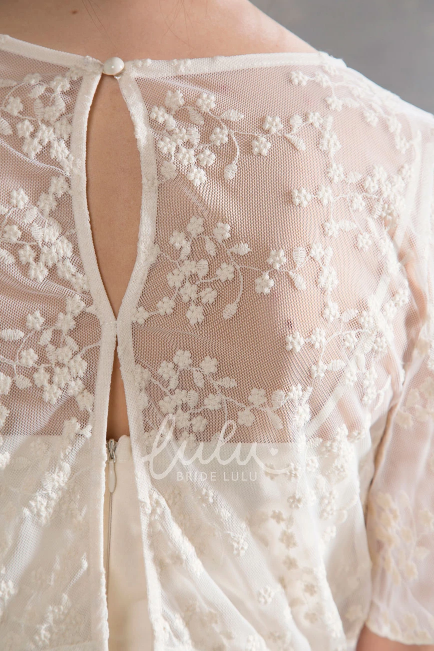 Jersey Wedding Dress with Poet Sleeves and Cape Knee-Length Appliqued