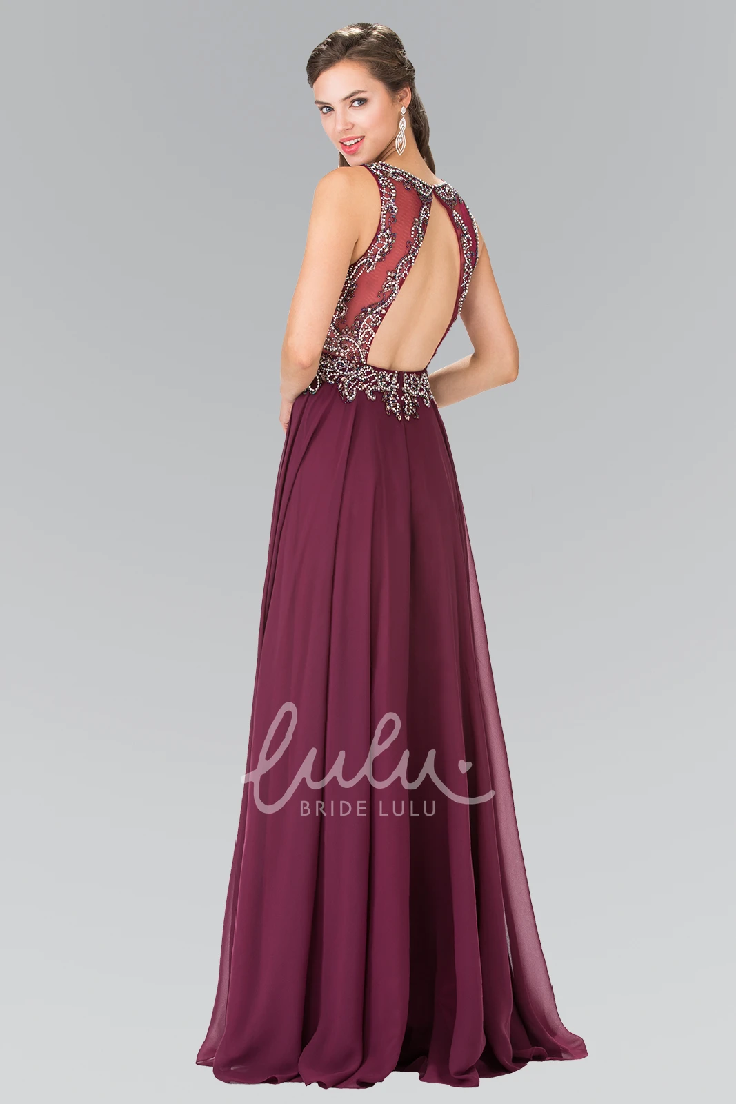 Chiffon A-Line Keyhole Prom Dress with Beading and Pleats
