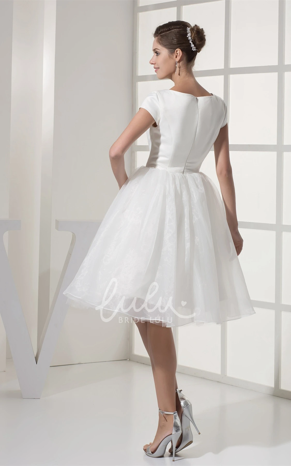 Pleated A-Line Midi Gown with Short Sleeves