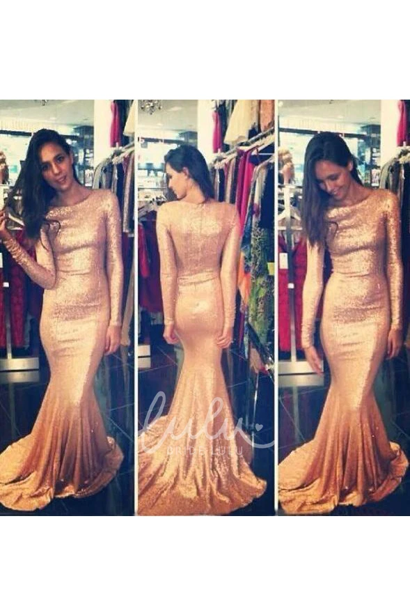 Sequins Mermaid Bateau Dress with Long Sleeves and Sweep Train