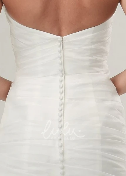 Organza Sheath Wedding Dress with Sweetheart Draping Criss Cross and Brooch