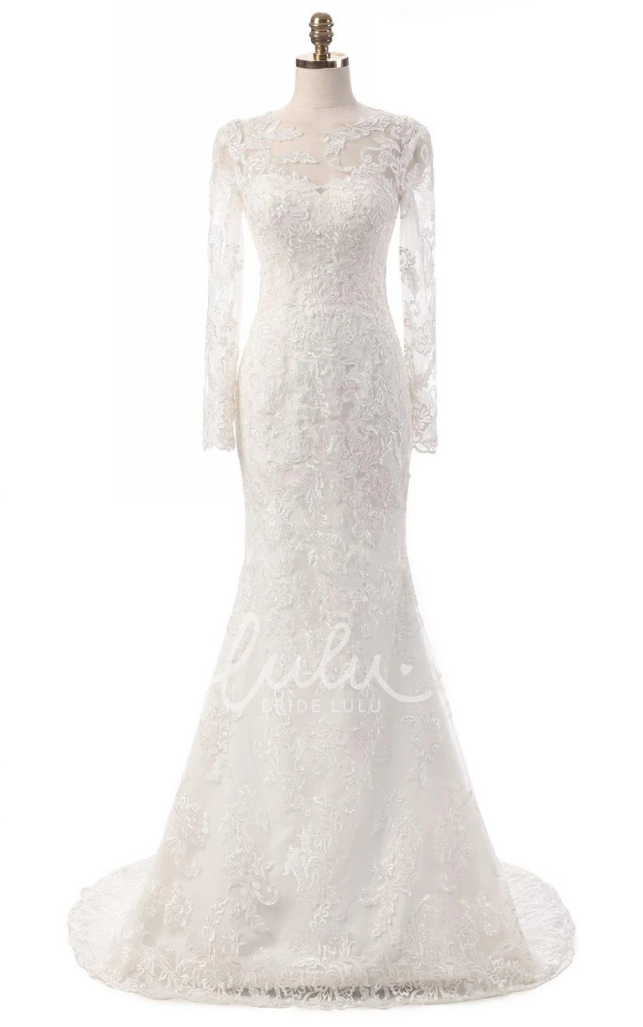 Illusion Lace Mermaid Dress with Long Sleeves for Weddings