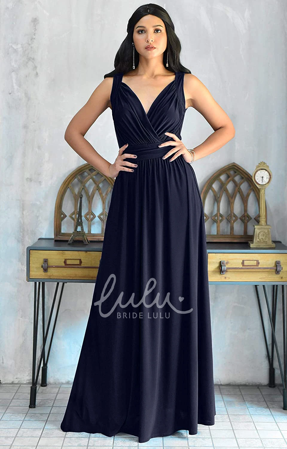 Sleeveless V-neck Chiffon A-line Bridesmaid Dress with Ruching Sexy