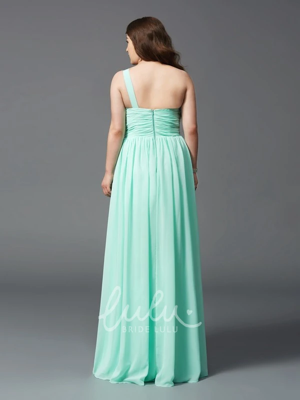 One-Shoulder Sleeveless A-Line Chiffon Dress with Criss Cross & Zipper
