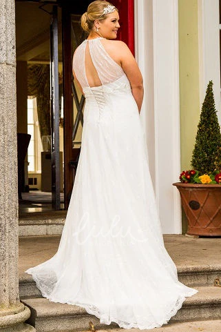 Lace High Neck Sleeveless Wedding Dress with Keyhole and Lace-Up
