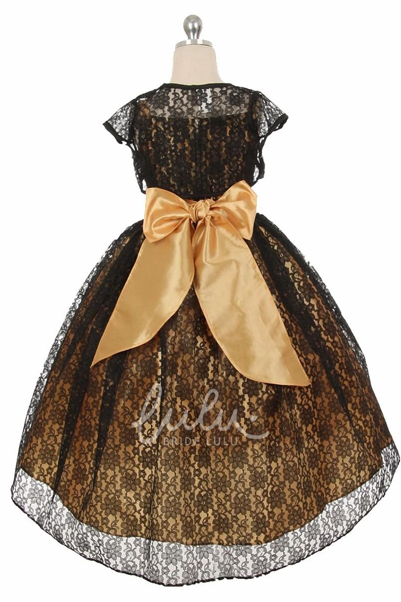 High-Low Criss-Cross Floral Lace Flower Girl Dress with Ribbon Unique Prom Dress