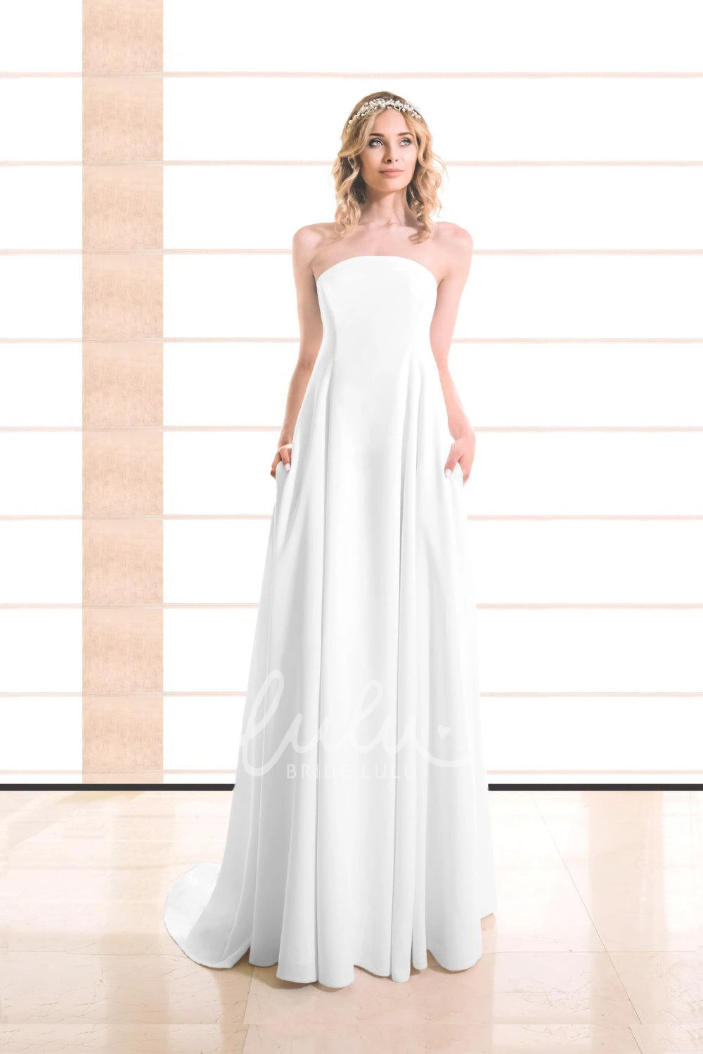Strapless A-Line Satin Wedding Dress With Pleats
