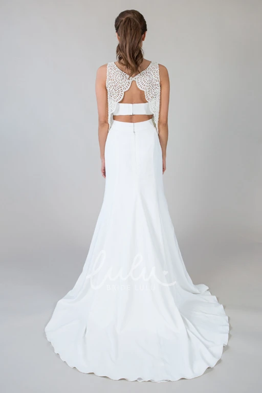 Sleeveless Lace Chiffon Sheath Wedding Dress Modern & Classy