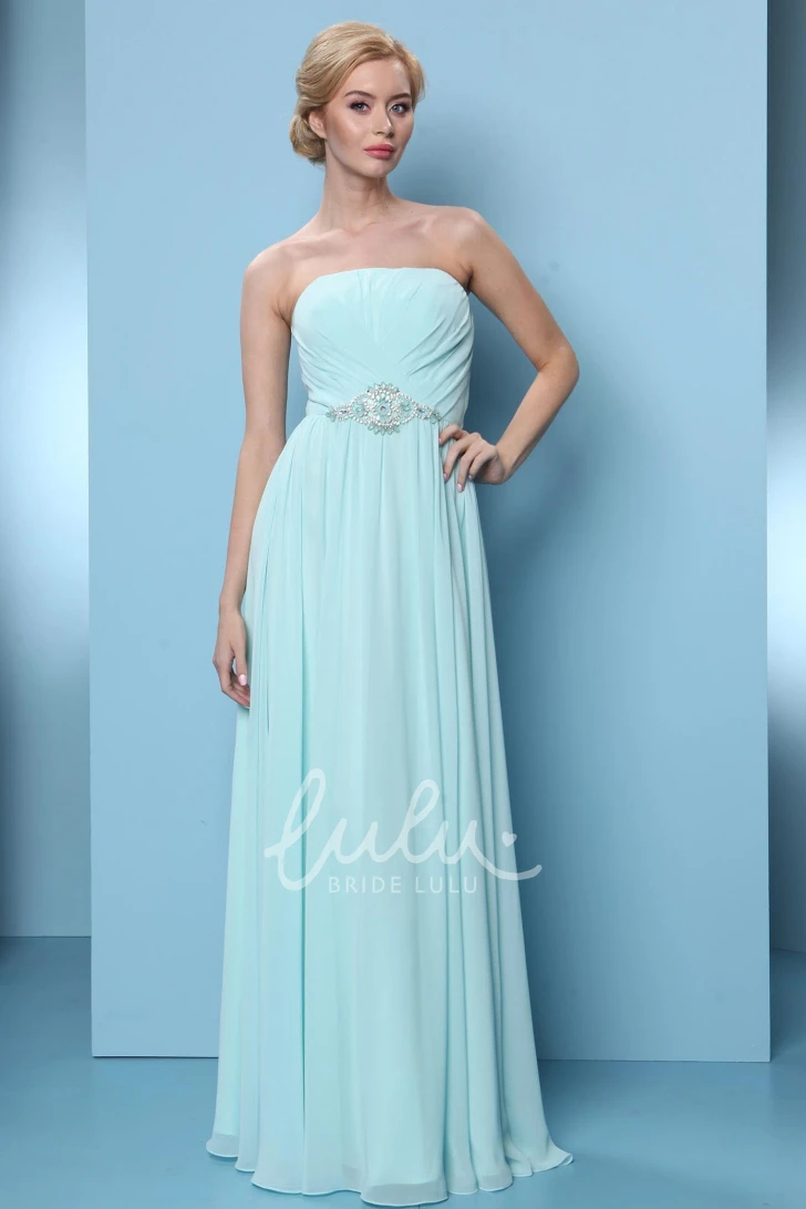 Chiffon Strapless Ruched Bridesmaid Dress with Waist Jewelry Elegant Bridesmaid Dress
