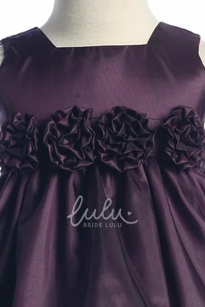 Tiered Taffeta Flower Girl Dress Tea-Length Simple Wedding Dress