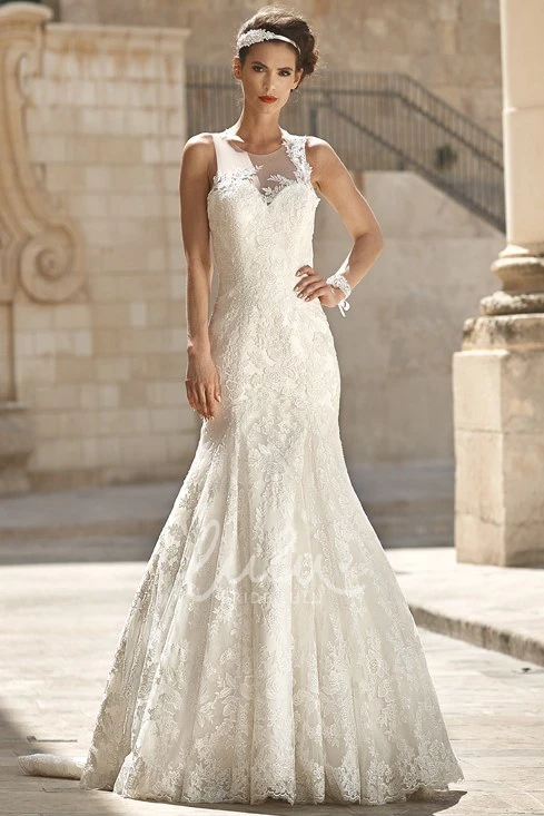 Mermaid Lace Scoop-Neck Wedding Dress Sleeveless Floor-Length