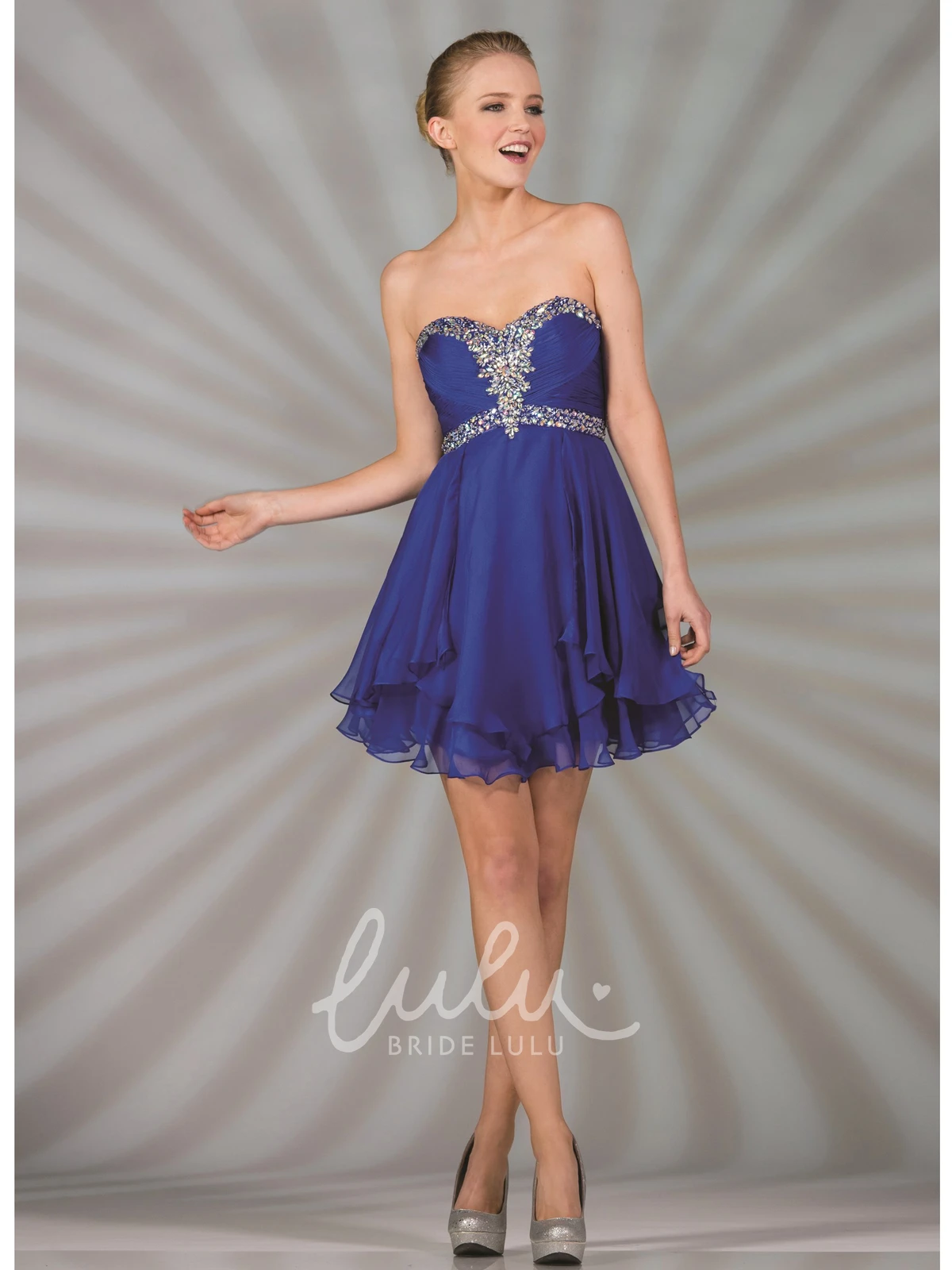 Short Sweetheart Chiffon A-Line Dress with Beading and Draping Prom Dress