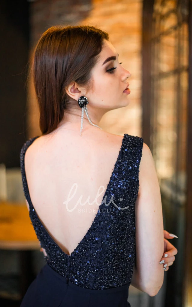 Luxury Sequin Sheath Sleeveless Evening Dress With Split Front Modern Formal Gown