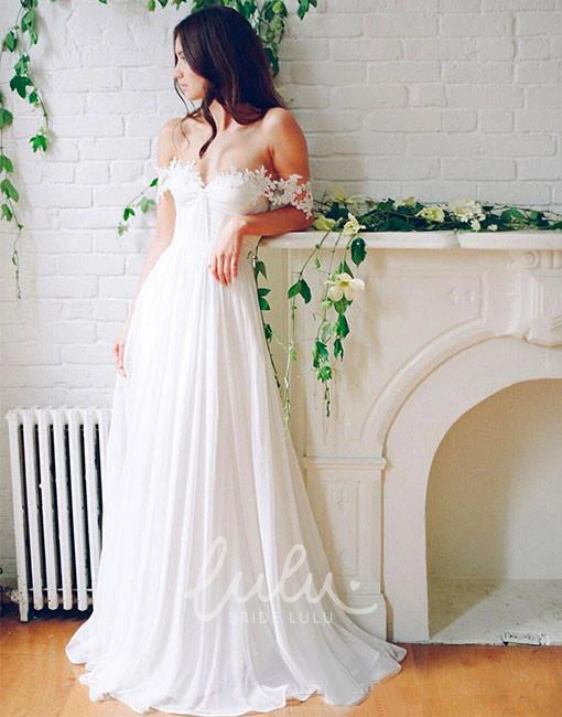 Chiffon Lace Off-the-Shoulder A-Line Wedding Dress Beach Bridal Gown