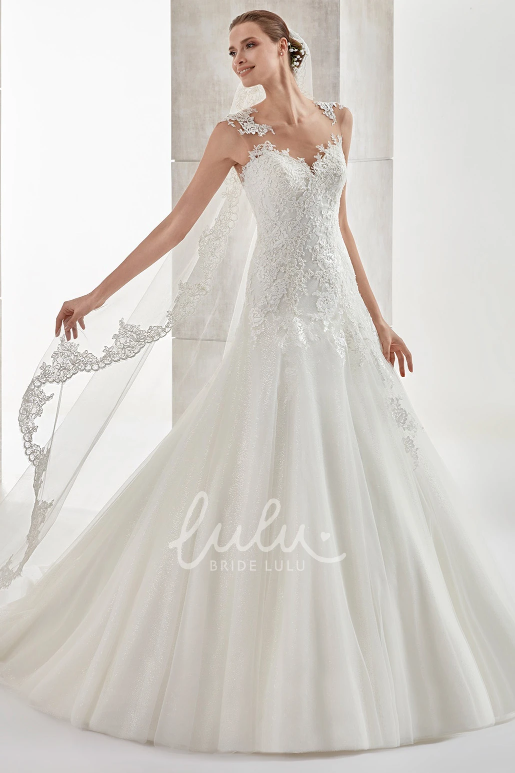 Floral Straps Lace Applique A-Line Wedding Dress