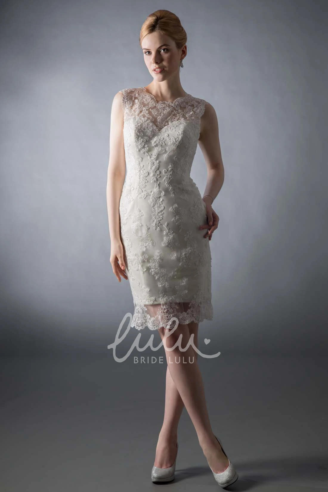 Scoop Appliqued Lace Wedding Dress Maxi Illusion Elegant