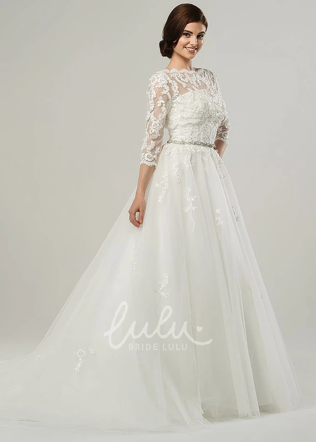 Jeweled Ball Gown Tulle Wedding Dress with Cape Sweetheart