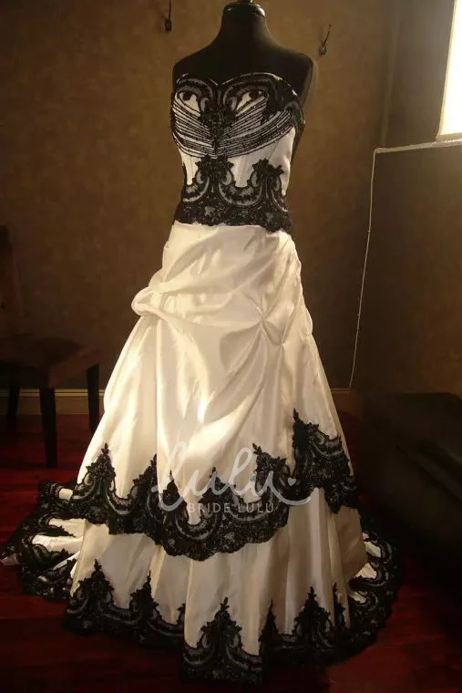 Straps A-Line Taffeta Lace Wedding Dress with Ruffles and Tiers Chapel Train