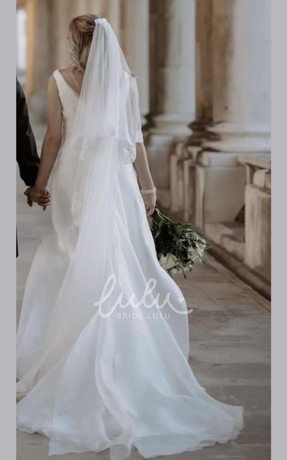 Casual Ruching Chiffon Bridal Gown Straps Sleeveless Sweep Train Low-V Back