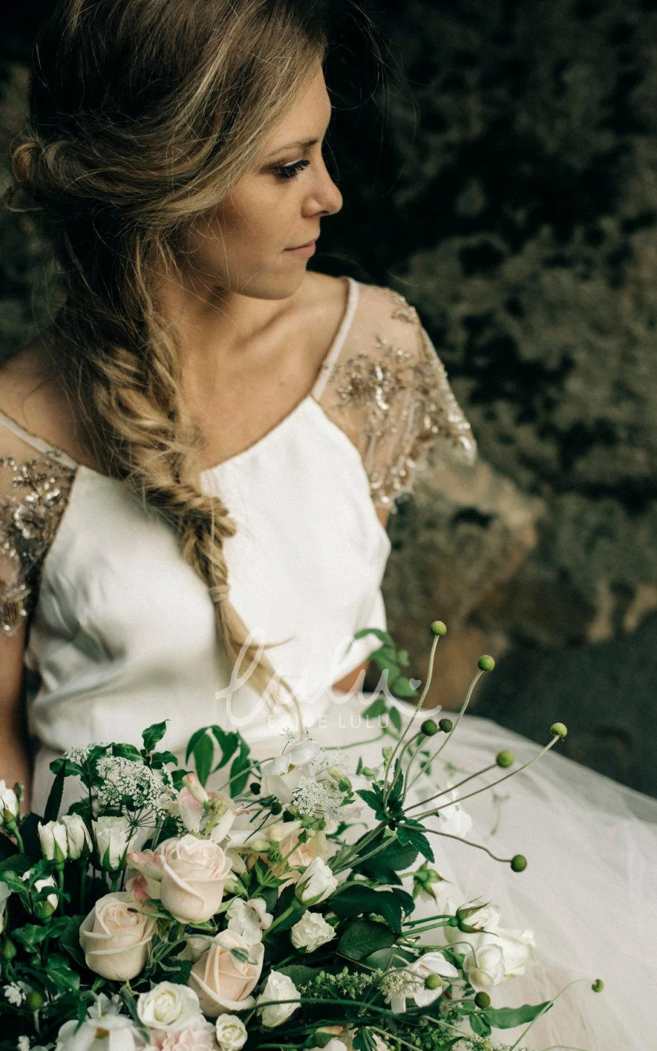 Ivory Paige Wedding Dress with Copper Beading and Tulle Skirt