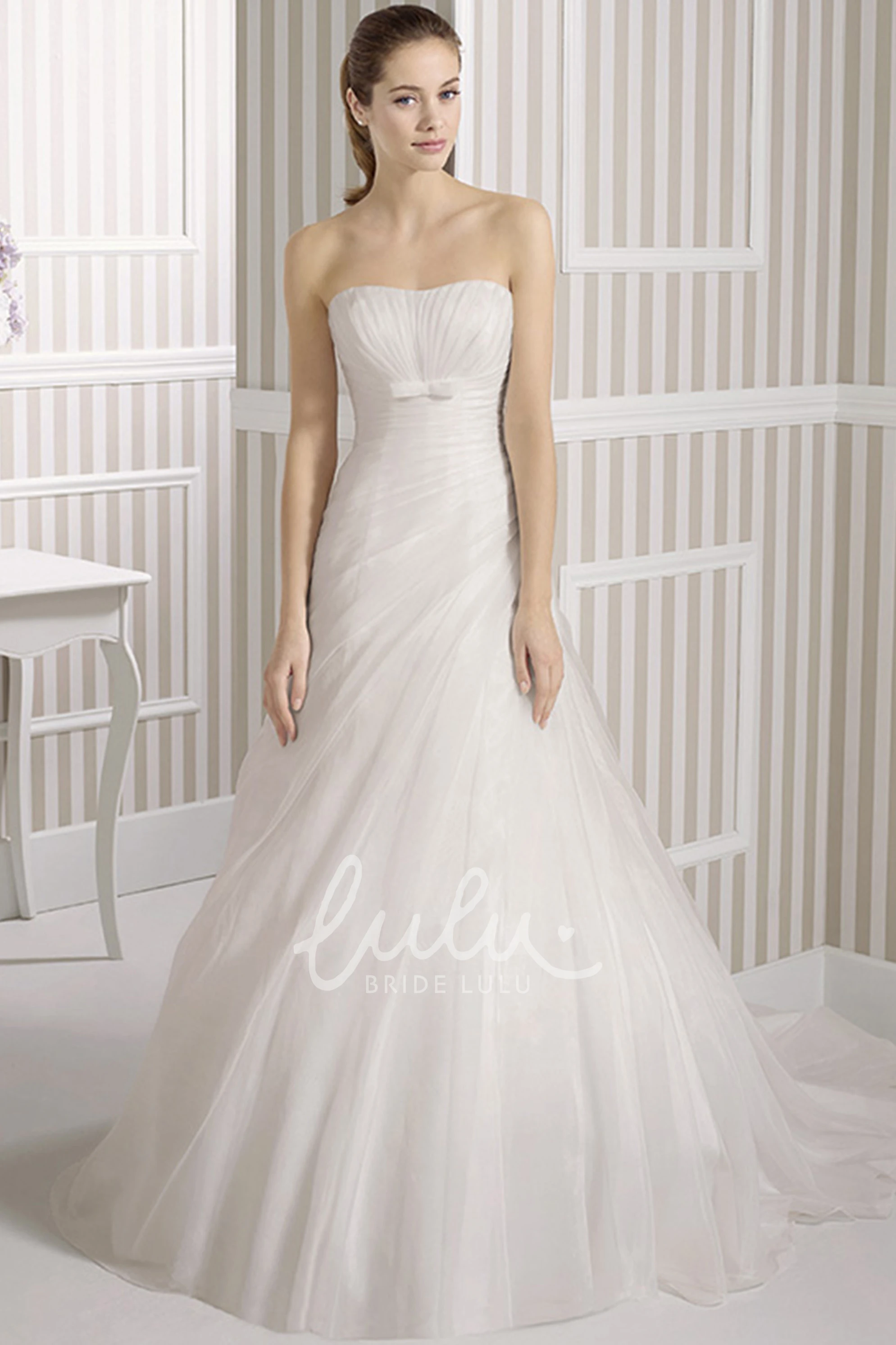 Tulle Cape A-Line Wedding Dress with Side-Draping & Strapless Sleeves