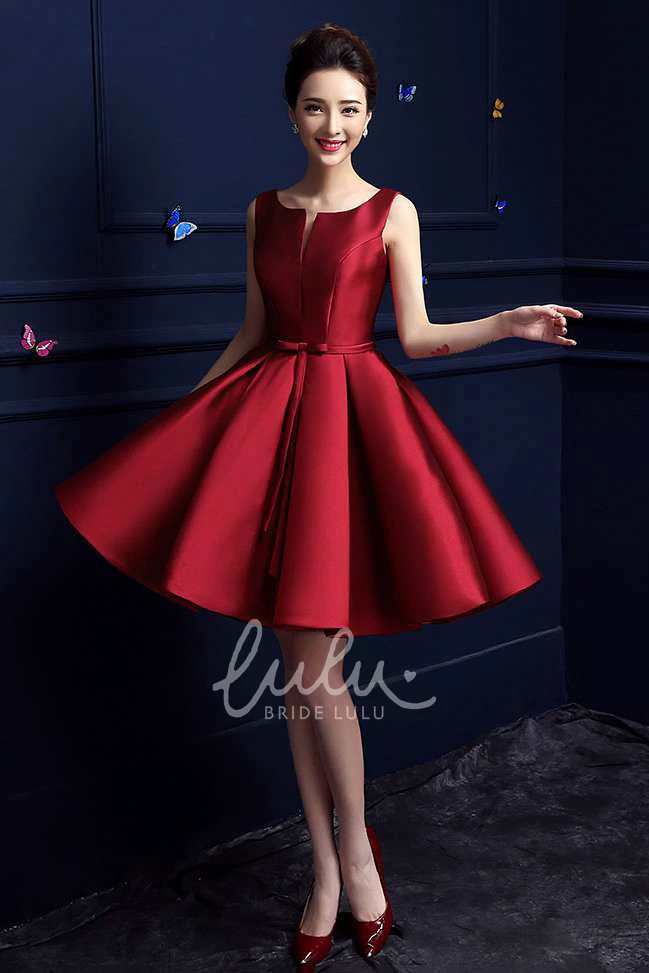 Knee-Length Satin Formal Dress with Bateau Neck and Pleats