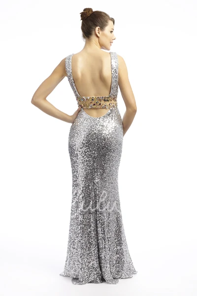 Trumpet Beaded V-Neck Sequins Prom Dress Sleeveless Long Style