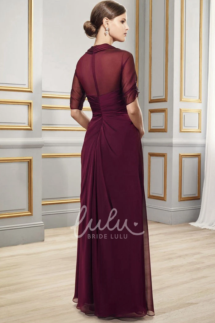 Square Neck Ruched Chiffon Prom Dress with Short Sleeves