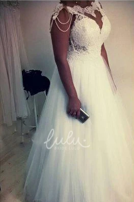 Lace Tulle A-Line Wedding Dress with Bateau Neckline