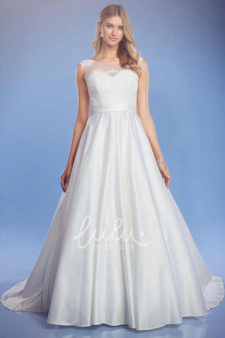Satin Wedding Dress with Court Train and Corset Back A-Line Style